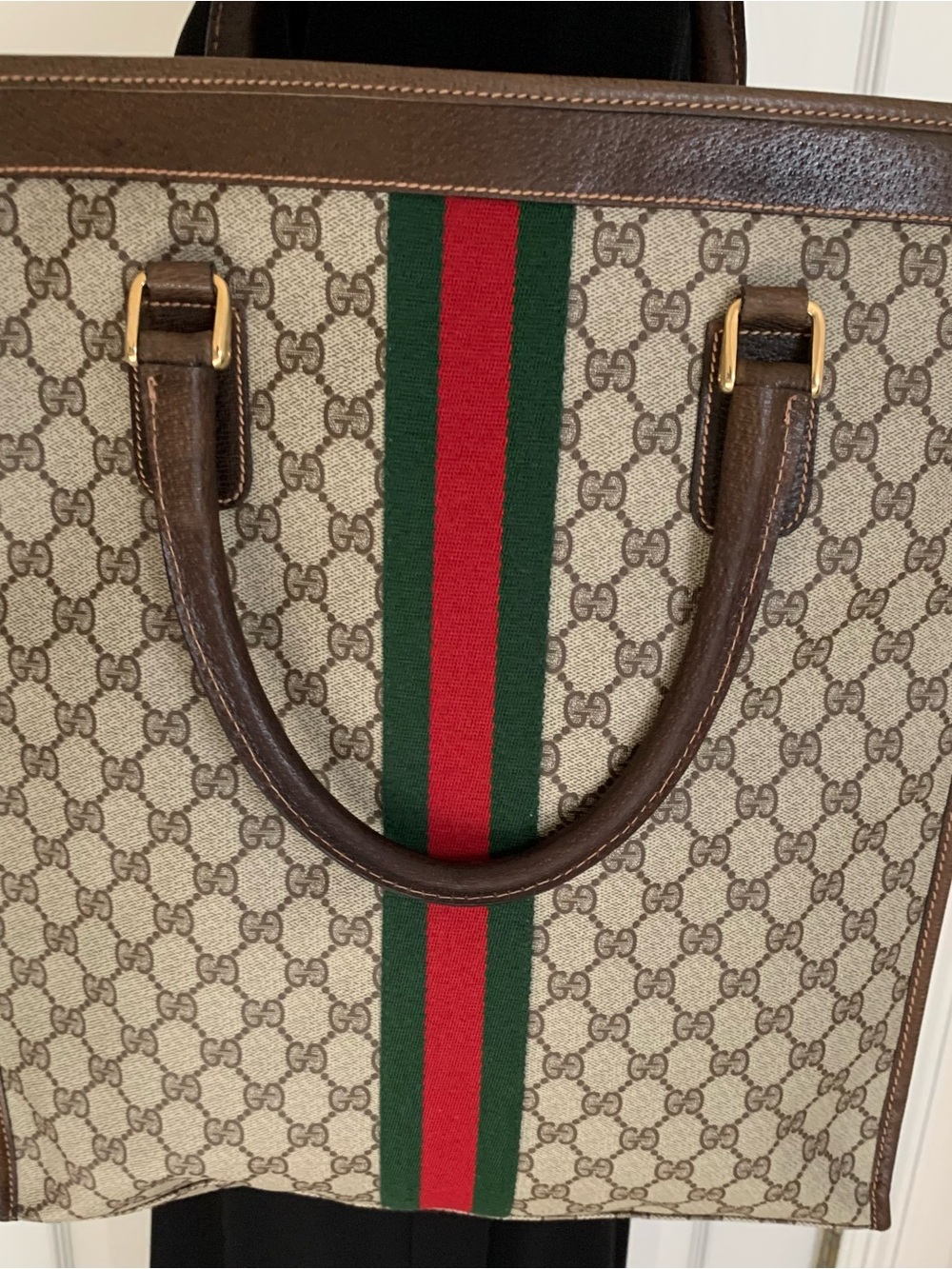 Vintage Gucci Monogram Canvas Sherry Line Tote with red gucci dust bag - Picture 3 of 16